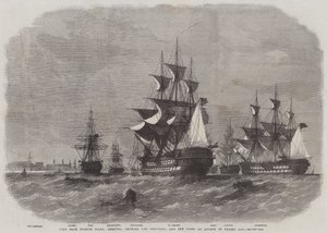 Vista, de, espanhol, ponto, bermudas, mostrando, a, Dockyard, e, a, frota, âncora, em, gramíneo, baía